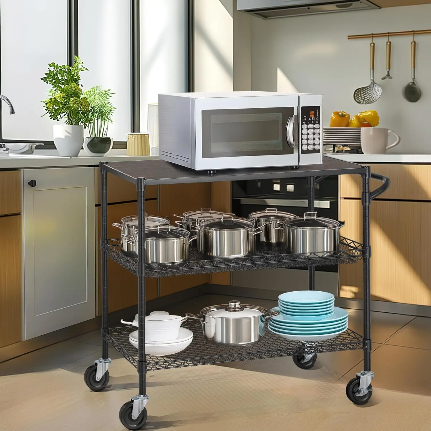3단 고강도 상업용 유틸리티 카트(목재 상판 포함),  - Commercial Kitchen On Wheels 리뷰 및 가격